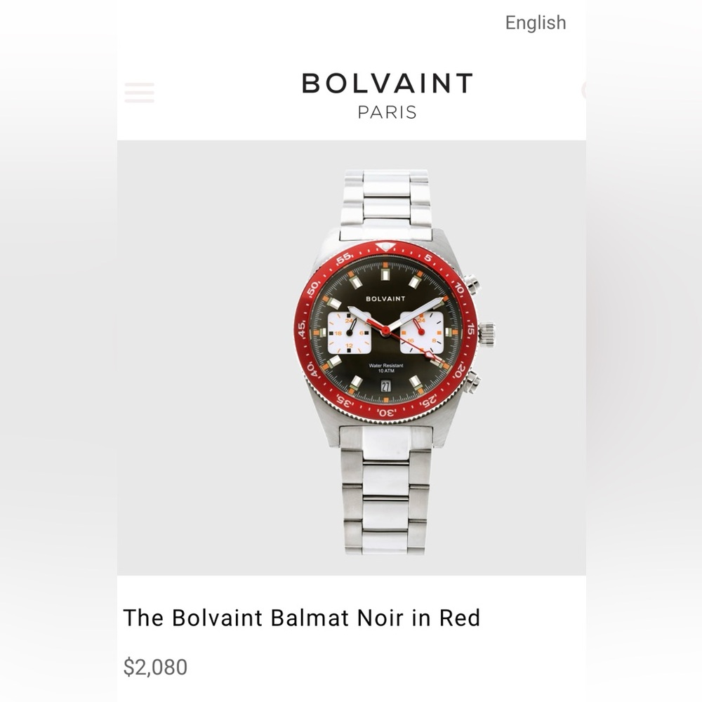 Brand New! Bolvaint Balmat Noir Red Watch